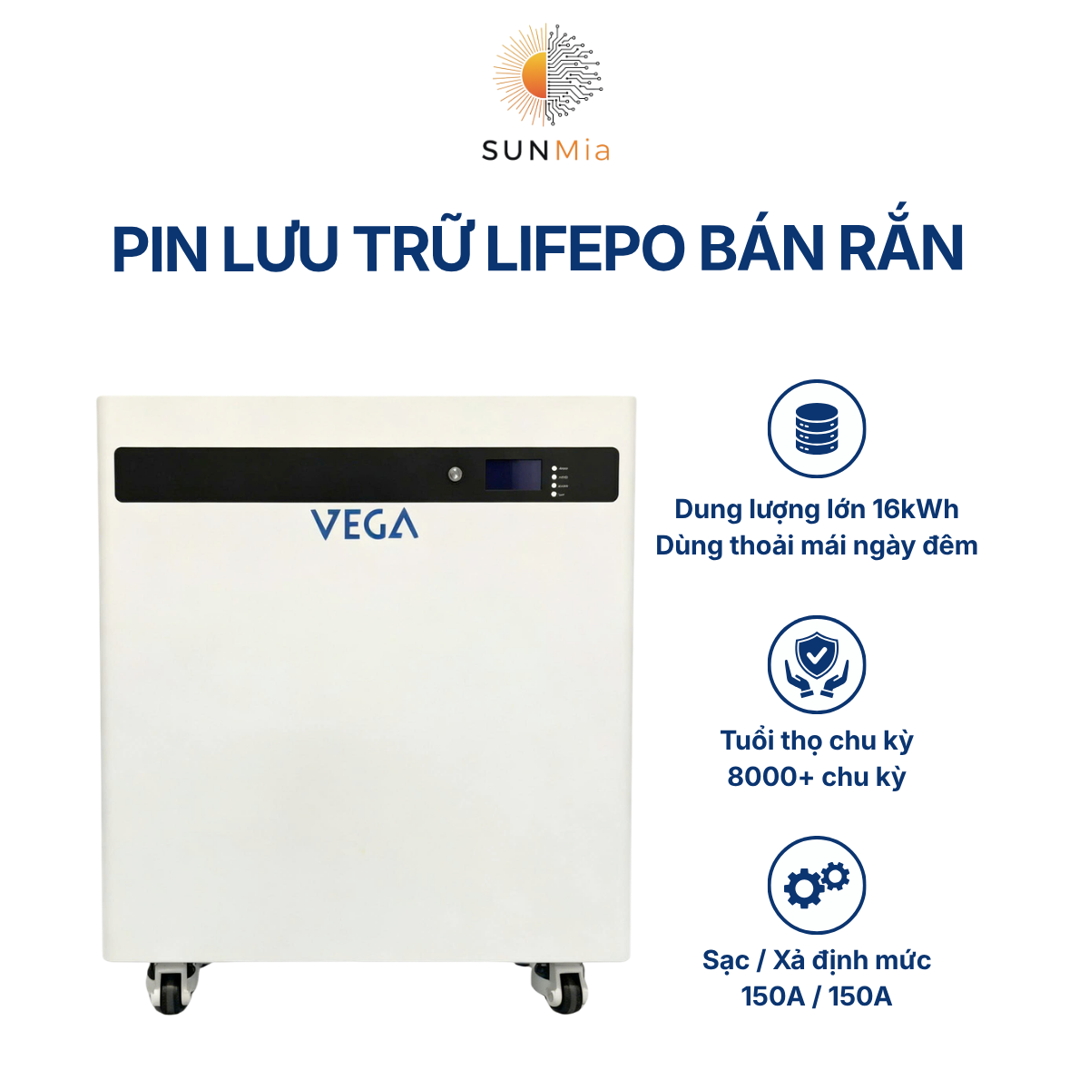 Ắc quy điện bằng LiFePO4 (hợp chất lithium), hiệu: VEGA